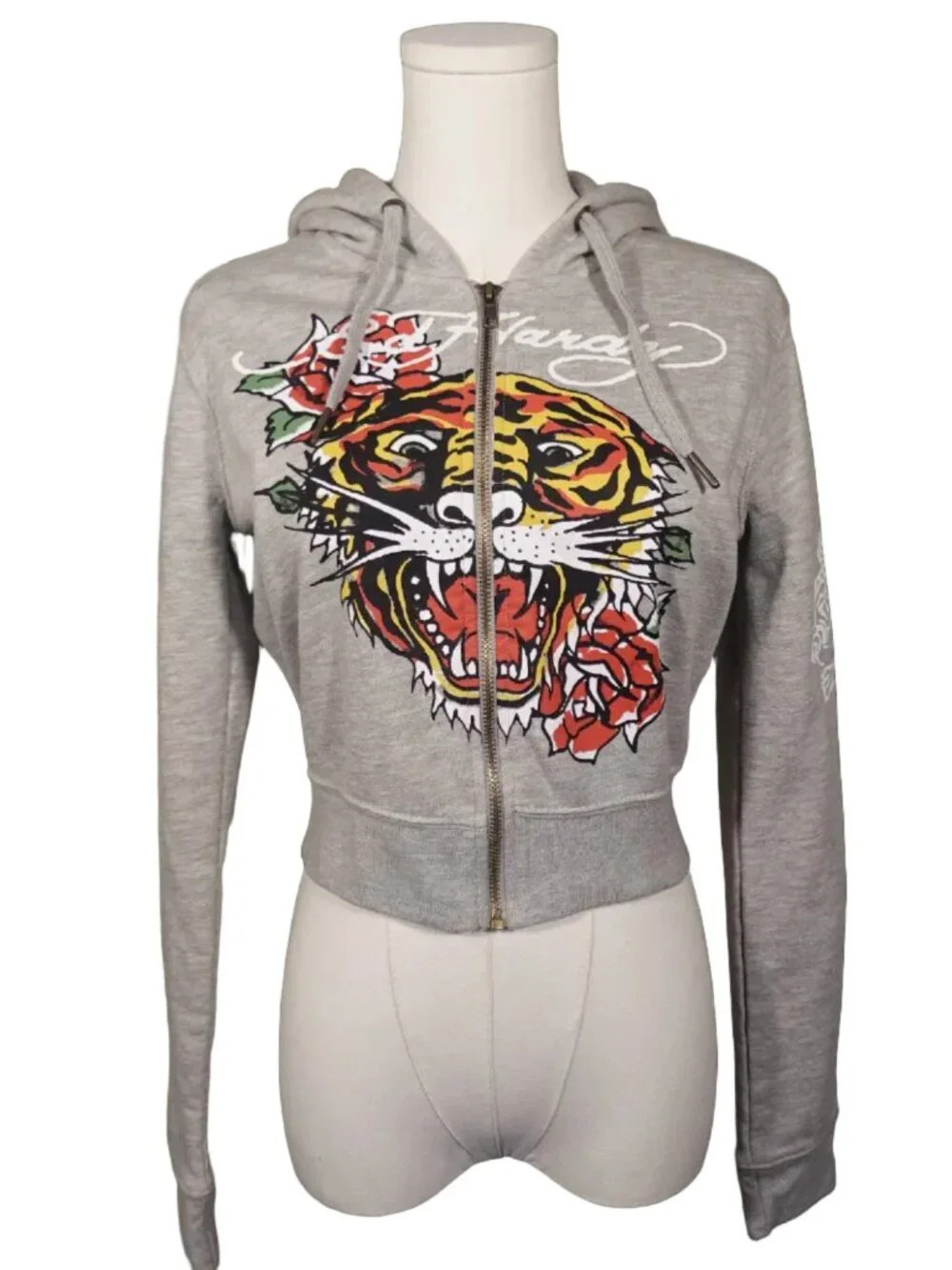 Ed Hardy "Tiger and Rose" Crop Gray Jacket (L) - Picture 1 of 6